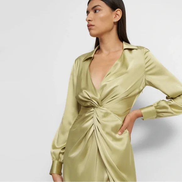 Theory Women’s Satin Twist Front Midi Dress Elegant Cocktail Evening Wear Sz 10 - Picture 5 of 10